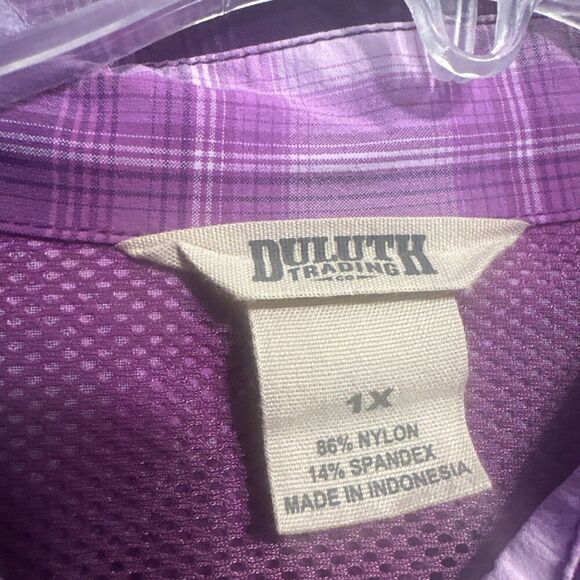 Duluth Trading Co Sidewinder Gardening Shirt Womens 1X Purple Plaid Vented UPF - Picture 8 of 12